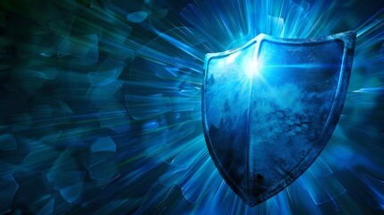 Aufkleber - Glowing blue shield on a dynamic abstract background. Cybersecurity concept visualization. Perfect for technology and security themes. AI
