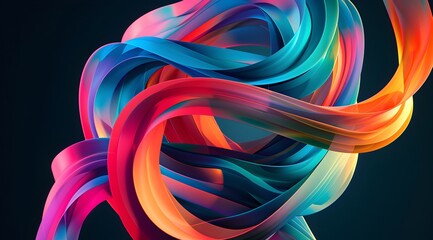 Aufkleber - Abstract colorful shapes and curves on black background, 3d rendering illustration of gradient color spiral in the shape of an abstract ribbon or torus, with copy space
