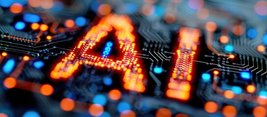 Wall Mural - an illustration with glowing orange artificial intelligence writing
