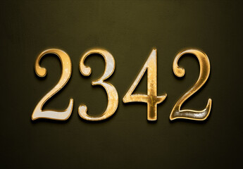 Old gold effect of 2342 number with 3D glossy style Mockup.	