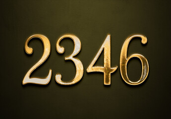 Old gold effect of 2346 number with 3D glossy style Mockup.	