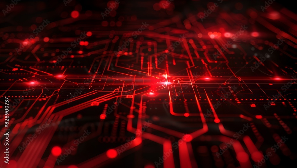 Abstract digital background with glowing red lines and circuit patterns ...