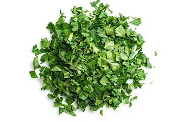 Wall Mural - Pile of chopped, desiccated parsley leaves isolated on white. Generative Ai