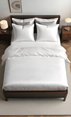 Wall Mural - large family bed, white silk bed linen, home bed linen,