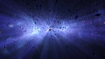 Wall Mural - meteor shower in deep space 3d rendering of deep space with asteroids concept, 4k, 2024