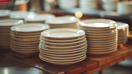 crockery, plate, stack, dish, dining, shiny, pile, kitchen, porcelain, set, tableware, ceramic, clean, round, service, serving, stacked, buffet, empty, isolated, utensil, white, dinnerware, eatery, ba