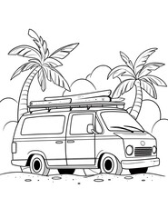 Wall Mural - summer travel picnic van coloring page