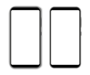 Poster - 3D realistic high quality smartphone mockup with transparent screen, device front view, 3D mobile phone with and without shadow
