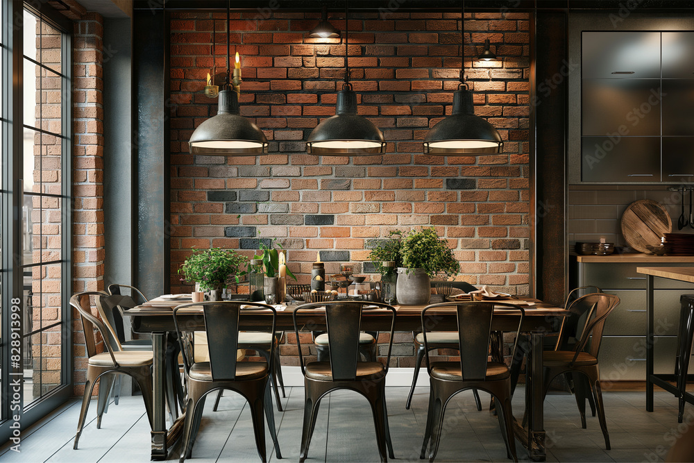 Interior Design for Dining Spaces with Exposed Brick Walls and ...