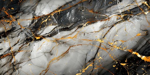 Wall Mural - Smooth white marble with gold veins against a sleek black background texture. Concept Marble Photography, Gold Veins, Black Background Texture, Luxurious Contrast