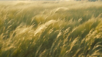 Poster - Tall grass in a field sways in the wind, creating a flowing movement, A field of tall grass blowing in the wind, each blade slightly bent