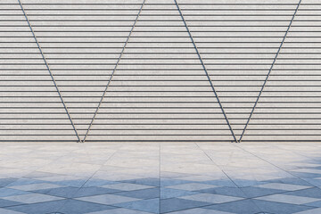 Poster - Modern light gray linear wall outdoor exterior with sunlight. 3D Rendering.