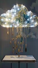 Poster - Circuit diagram reimagining a cloud as a network of interconnected components, resistors, capacitors, transistors forming the logic