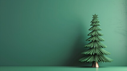 christmas decorative 3d green tree on green background