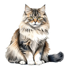 Wall Mural - Siberian Cat Hand Drawn Watercolor Painting Illustration