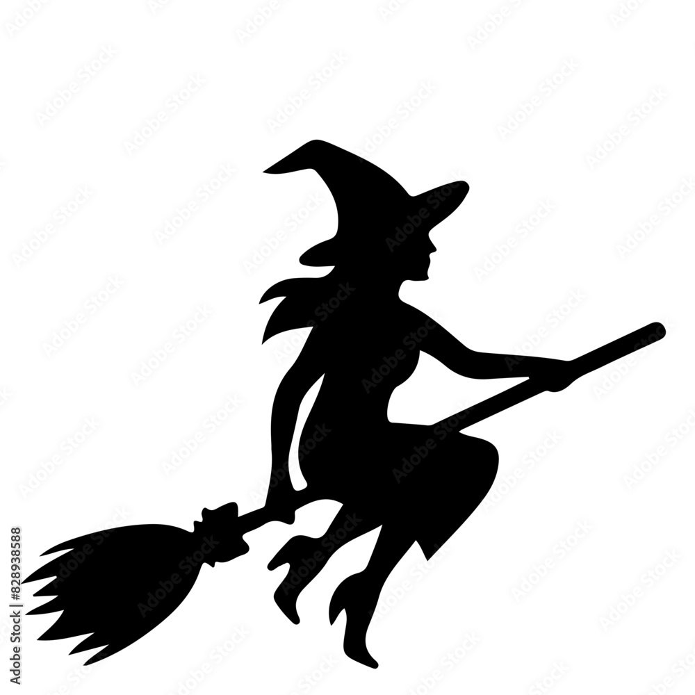 halloween witch flying on a broom Stock Vector | Adobe Stock