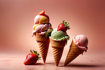 Poster - strawberry ice cream in a waffle cup