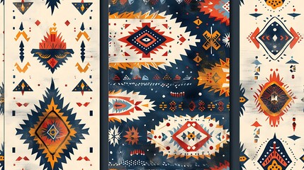 Wall Mural - A set of three abstract ethnic patterns with tribal motifs in a warm color palette