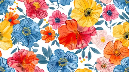 Wall Mural - Vibrant seamless floral pattern with a mixture of colorful blooms perfect for spring and summer designs 