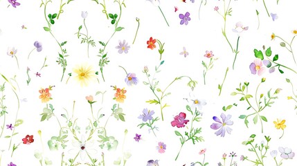 Wall Mural - A seamless floral pattern with a variety of colorful wildflowers on a white background perfect for spring-themed designs and backgrounds. 