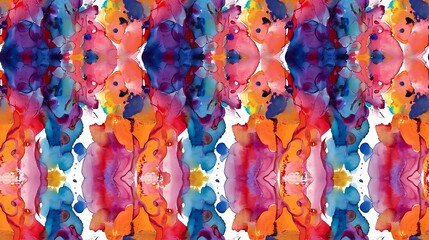 Sticker - A vibrant abstract watercolor painting with a seamless floral pattern and bright colors on white background. 