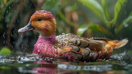 juvenile Pinkheaded Duck Rhodonessa caryophyllacea with pink and brown feathers extinct native to India Asia
