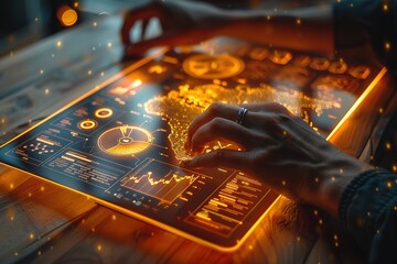 Poster - A person holding an interactive digital poster with various charts and graphs, representing data analytics in marketing