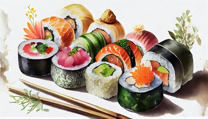 Wall Mural - sushi with chopsticks