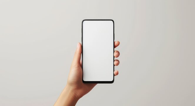 Monitor Phone. Hand Holding Black Smartphone Isolated on White Background