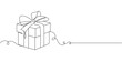 © sense - line art drawing of gift box. Wrapped surprise package for christmas or birthday party .Party and celebration. Gift box line art outline vector illustration