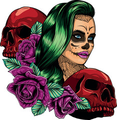 Sticker - draw of Dead girl vector illustration design