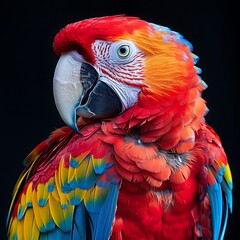 Wall Mural - adult female Scarlet Macaw Ara macao with bright red yellow and blue feathers found in Brazil South America