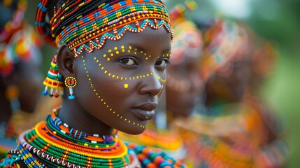 Sticker - Samburu people vibrant traditional clothing shallow depth of field