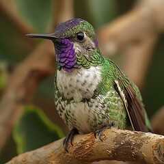 Wall Mural - adult female Violetcrowned Hummingbird Amazilia violiceps with green and white plumage and a violet crown native to Mexico North America