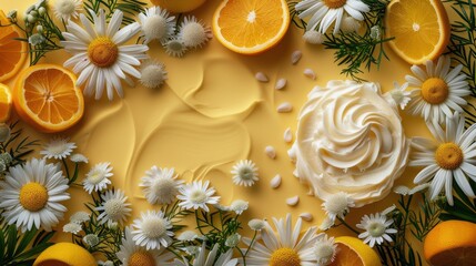 Wall Mural - Cake Adorned With Oranges, Daisies, and Flowers
