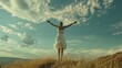 © mattegg - Empowering Moment: Woman's Joyful Liberation on Hilltop