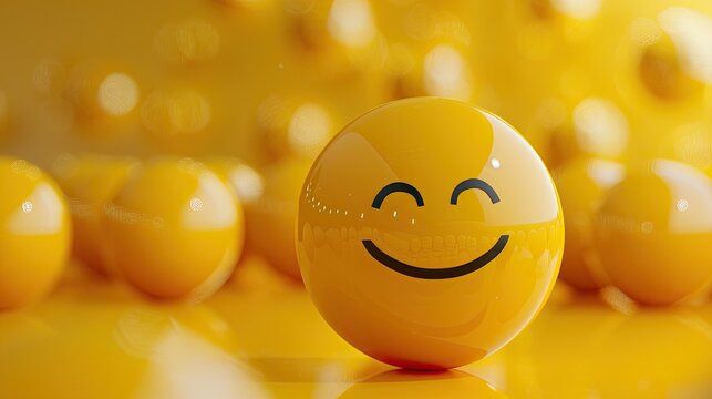 Realistic yellow glossy 3d emotion happy face. Emoticon collection