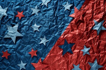 Wall Mural - A top-down view of the American flag with red and blue stars, and 'VETERANS DAY' in bold white capital letters, celebrating patriotism and honor.