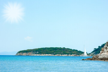 beautiful yacht at sea on nature in greece background