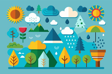 Aufkleber - a blue background with a mountain and trees