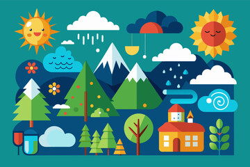 Aufkleber - a blue background with a mountain and trees