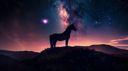  Silhouette of a unicorn against a starry sky with the Milky Way