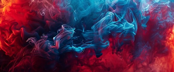 Canvas Print - Wisps of intense blue smoke weaving through a thick veil of vibrant red, forming a dynamic and captivating composition.