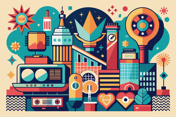 Leinwandbilder - a poster with a cityscape and a heart, A poster featuring a skyline silhouette with an embedded heart icon.