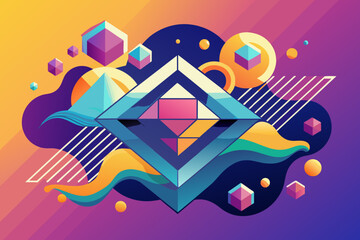 Poster - a colorful abstract design with a square and square shapes, The design features an abstract motif composed of vivid squares and rectangles.