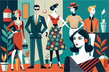 Poster - a group of people in a room with a clock, A gathering of individuals in a room with a prominent timepiece.