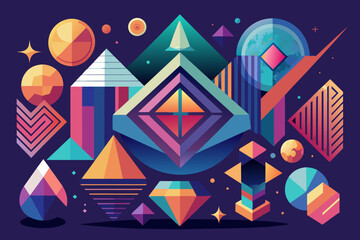 Aufkleber - a colorful geometric design with a lot of shapes, A brightly colored geometric pattern featuring numerous shapes.