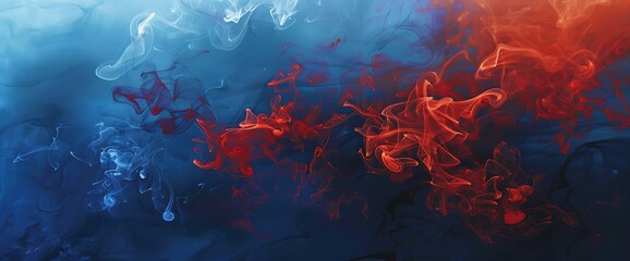 Sticker - Swirls of intense red smoke enveloping a deep blue canvas, creating a sense of fiery movement frozen in time.