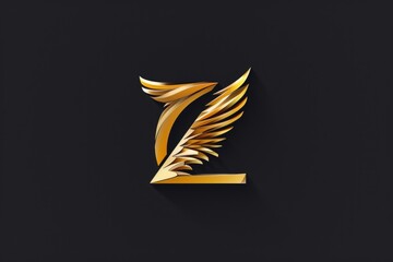 Wall Mural - Stylish golden letter Z with wings on a sleek black background. Suitable for various design projects