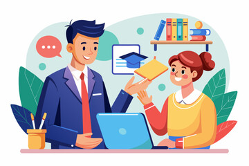 Aufkleber - a woman and a man are talking to each other, During a discussion, a female and a male are engaged in conversation.